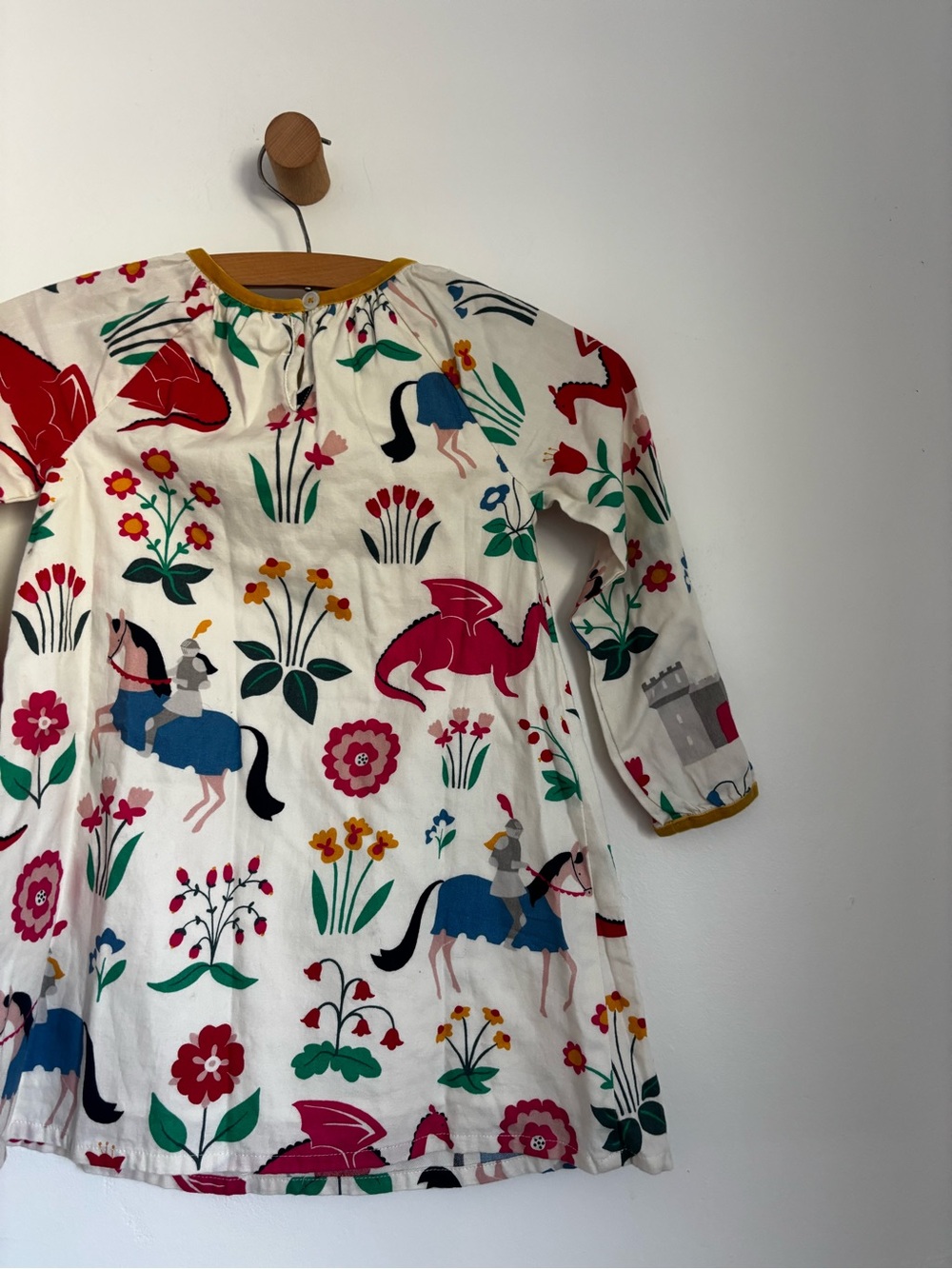 3-4y Mini Boden Dragon & Knights & Floral Print A Line Dress - Picture 4 of 4